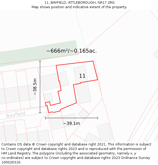 11, BAYFIELD, ATTLEBOROUGH, NR17 2RG: Plot and title map