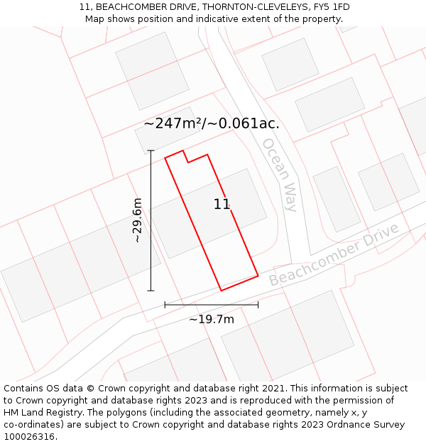 11, BEACHCOMBER DRIVE, THORNTON-CLEVELEYS, FY5 1FD: Plot and title map