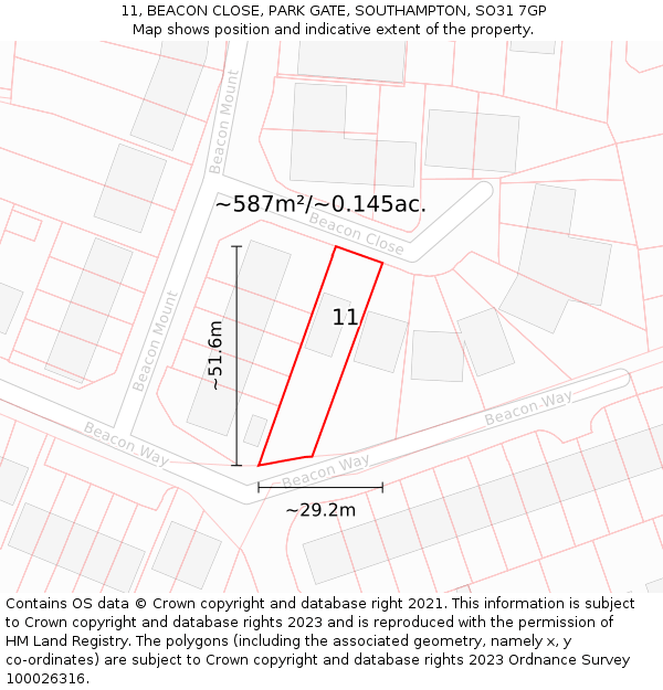 11, BEACON CLOSE, PARK GATE, SOUTHAMPTON, SO31 7GP: Plot and title map