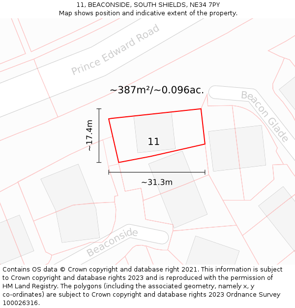 11, BEACONSIDE, SOUTH SHIELDS, NE34 7PY: Plot and title map