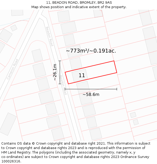 11, BEADON ROAD, BROMLEY, BR2 9AS: Plot and title map