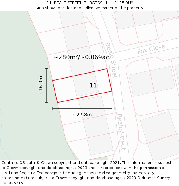 11, BEALE STREET, BURGESS HILL, RH15 9UY: Plot and title map