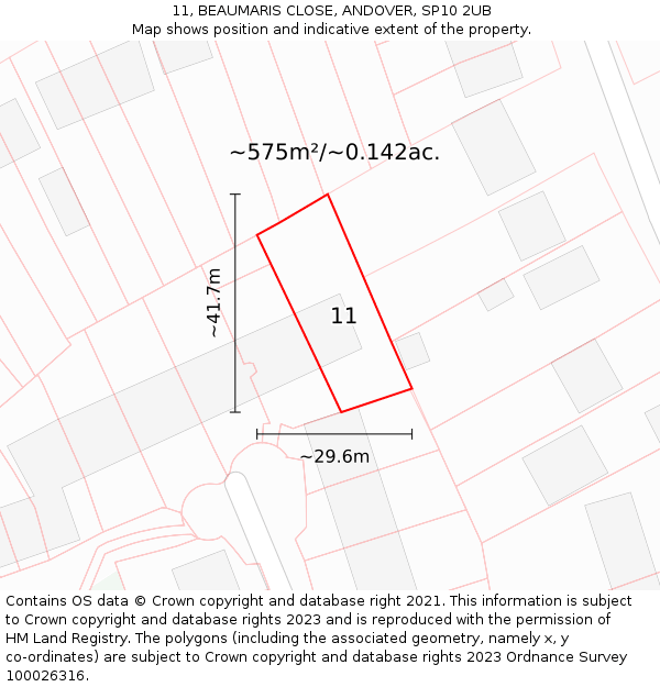 11, BEAUMARIS CLOSE, ANDOVER, SP10 2UB: Plot and title map