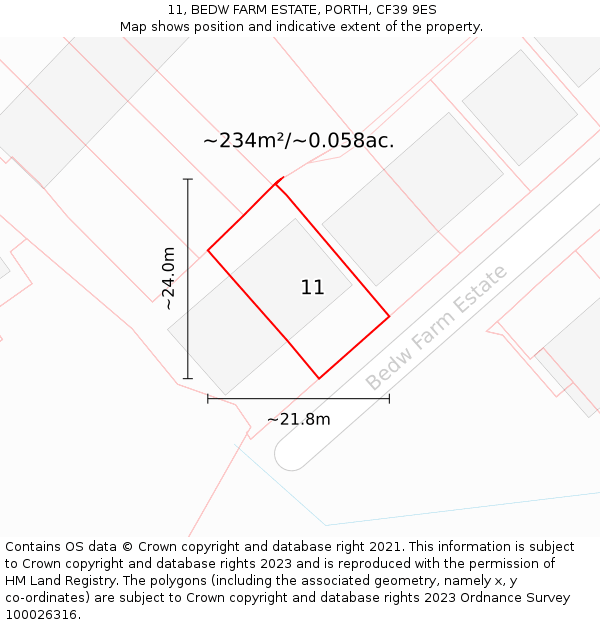 11, BEDW FARM ESTATE, PORTH, CF39 9ES: Plot and title map