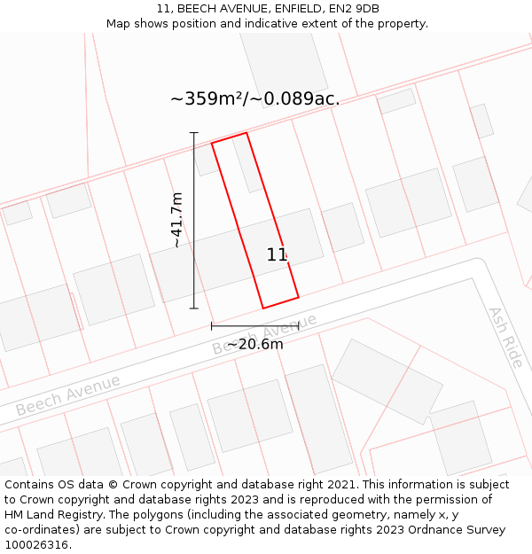 11, BEECH AVENUE, ENFIELD, EN2 9DB: Plot and title map