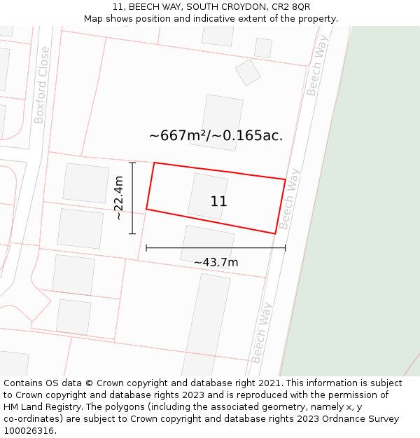 11, BEECH WAY, SOUTH CROYDON, CR2 8QR: Plot and title map