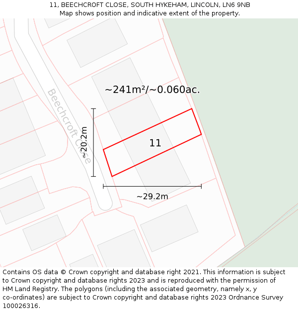 11, BEECHCROFT CLOSE, SOUTH HYKEHAM, LINCOLN, LN6 9NB: Plot and title map