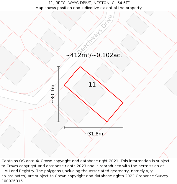 11, BEECHWAYS DRIVE, NESTON, CH64 6TF: Plot and title map