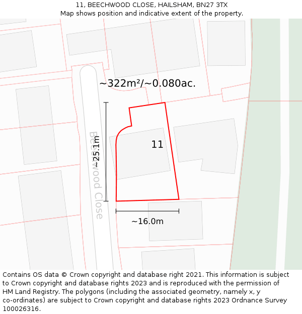 11, BEECHWOOD CLOSE, HAILSHAM, BN27 3TX: Plot and title map