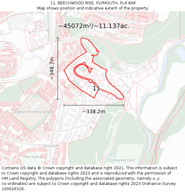 11, BEECHWOOD RISE, PLYMOUTH, PL6 8AP: Plot and title map