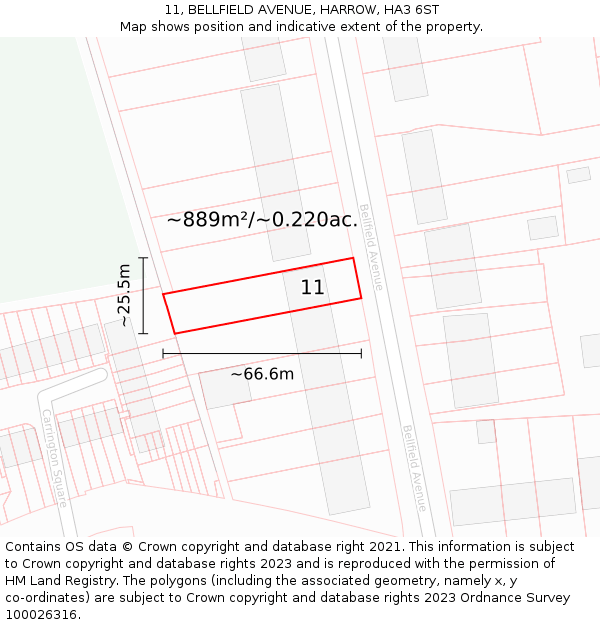 11, BELLFIELD AVENUE, HARROW, HA3 6ST: Plot and title map