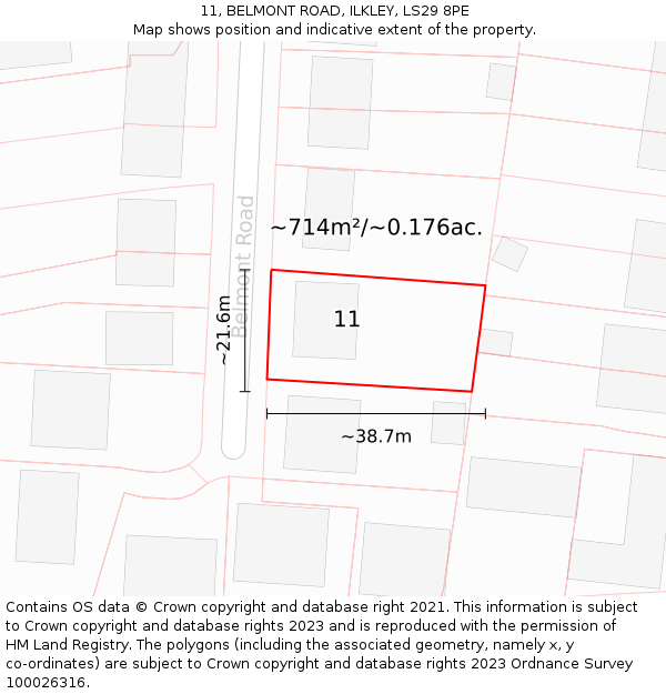 11, BELMONT ROAD, ILKLEY, LS29 8PE: Plot and title map