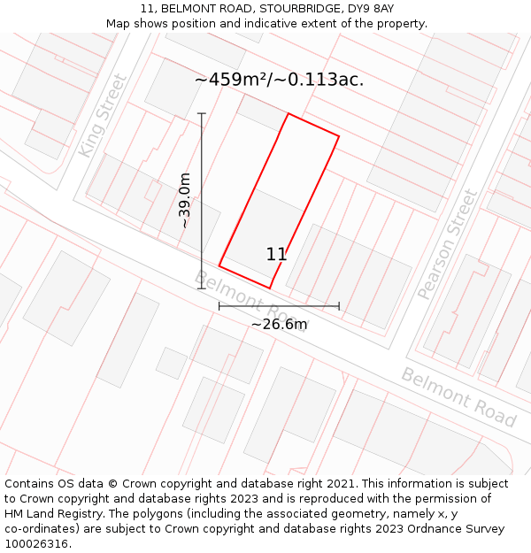 11, BELMONT ROAD, STOURBRIDGE, DY9 8AY: Plot and title map