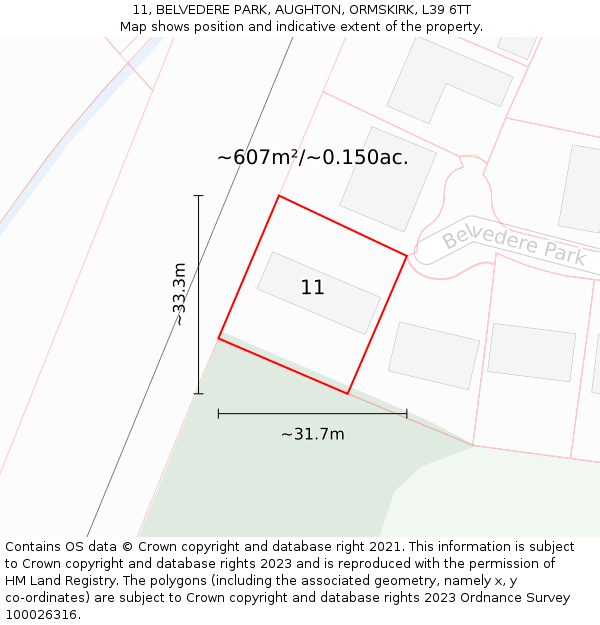 11, BELVEDERE PARK, AUGHTON, ORMSKIRK, L39 6TT: Plot and title map