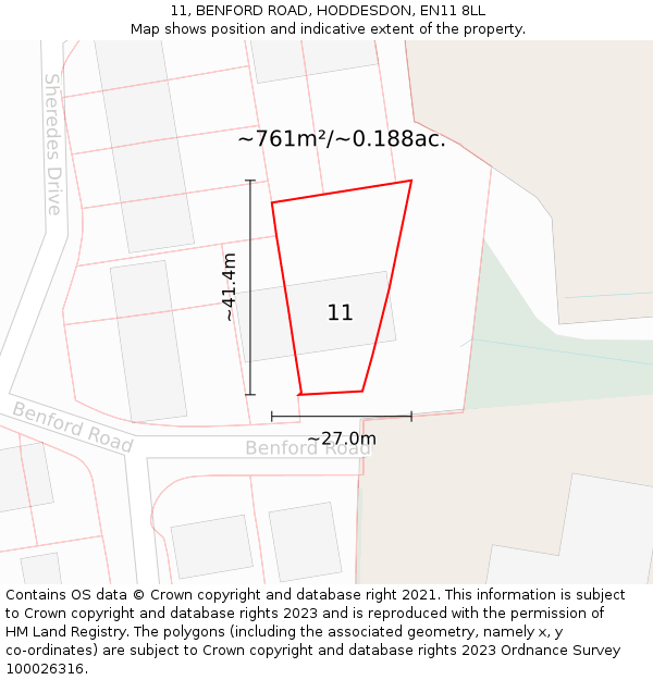 11, BENFORD ROAD, HODDESDON, EN11 8LL: Plot and title map
