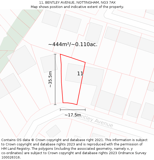 11, BENTLEY AVENUE, NOTTINGHAM, NG3 7AX: Plot and title map