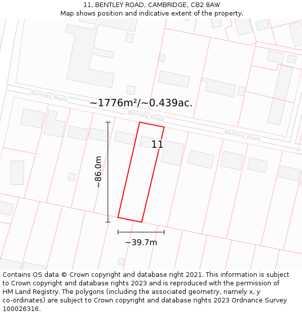 11, BENTLEY ROAD, CAMBRIDGE, CB2 8AW: Plot and title map