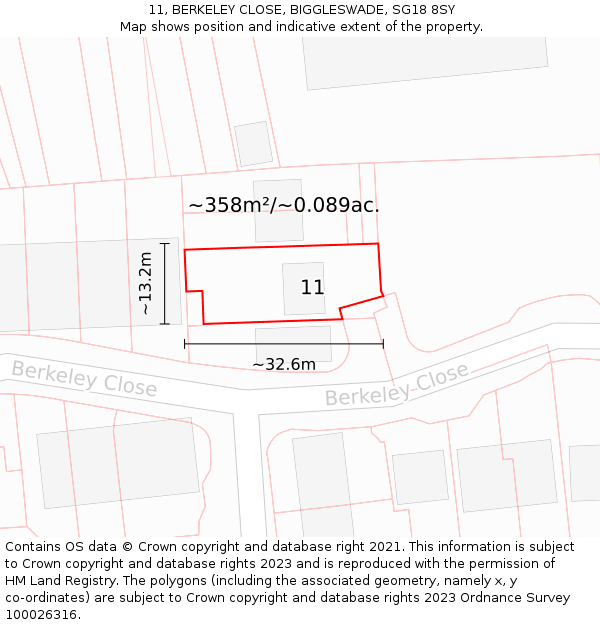 11, BERKELEY CLOSE, BIGGLESWADE, SG18 8SY: Plot and title map