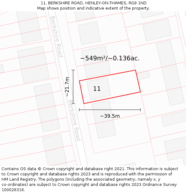 11, BERKSHIRE ROAD, HENLEY-ON-THAMES, RG9 1ND: Plot and title map