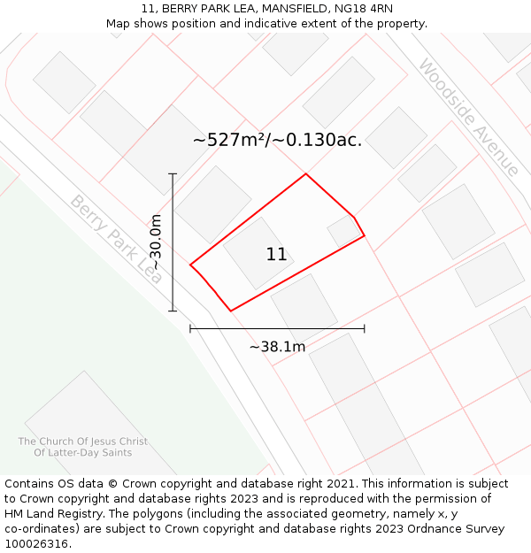 11, BERRY PARK LEA, MANSFIELD, NG18 4RN: Plot and title map