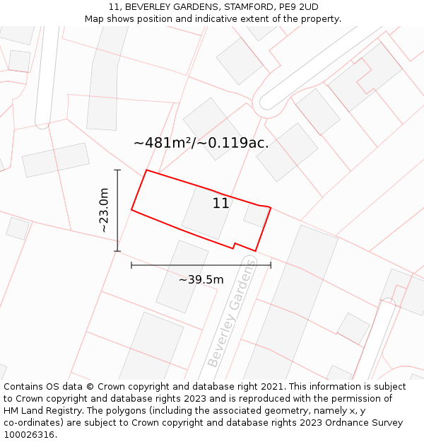 11, BEVERLEY GARDENS, STAMFORD, PE9 2UD: Plot and title map