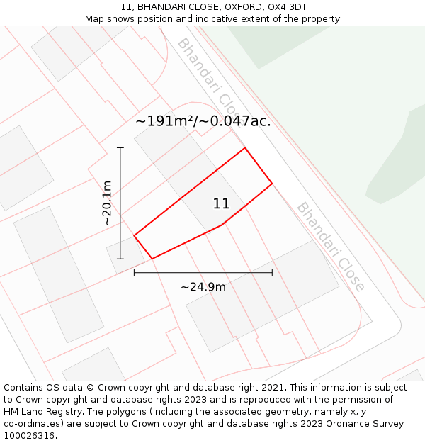 11, BHANDARI CLOSE, OXFORD, OX4 3DT: Plot and title map