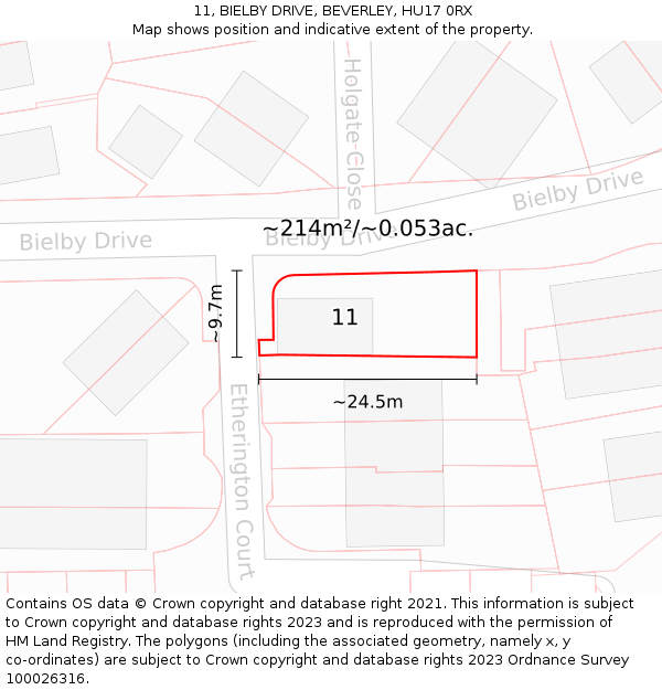 11, BIELBY DRIVE, BEVERLEY, HU17 0RX: Plot and title map