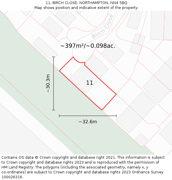 11, BIRCH CLOSE, NORTHAMPTON, NN4 5BQ: Plot and title map