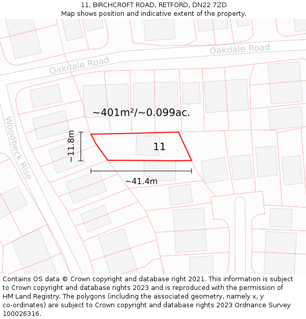 11, BIRCHCROFT ROAD, RETFORD, DN22 7ZD: Plot and title map