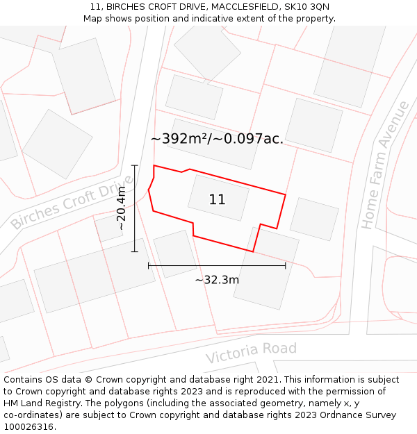 11, BIRCHES CROFT DRIVE, MACCLESFIELD, SK10 3QN: Plot and title map