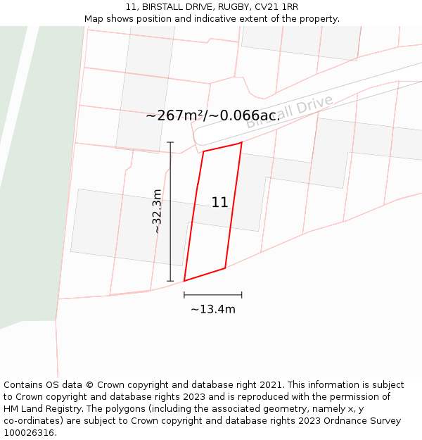 11, BIRSTALL DRIVE, RUGBY, CV21 1RR: Plot and title map