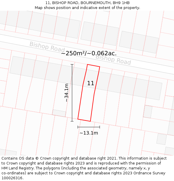 11, BISHOP ROAD, BOURNEMOUTH, BH9 1HB: Plot and title map