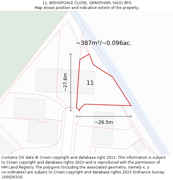 11, BISHOPDALE CLOSE, GRANTHAM, NG31 8FG: Plot and title map