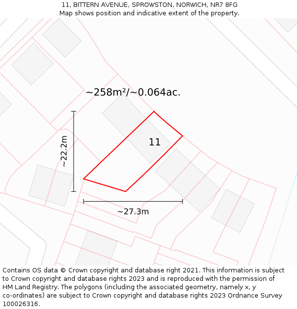 11, BITTERN AVENUE, SPROWSTON, NORWICH, NR7 8FG: Plot and title map