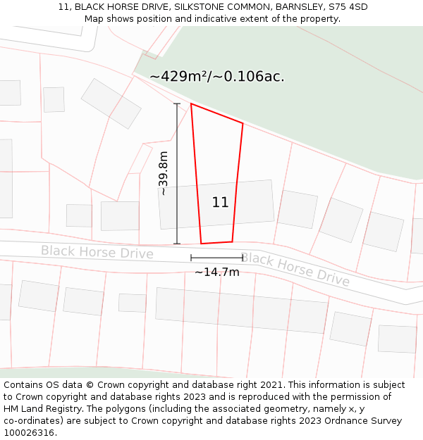 11, BLACK HORSE DRIVE, SILKSTONE COMMON, BARNSLEY, S75 4SD: Plot and title map