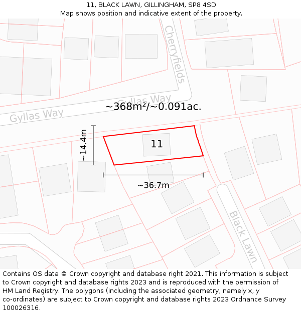 11, BLACK LAWN, GILLINGHAM, SP8 4SD: Plot and title map