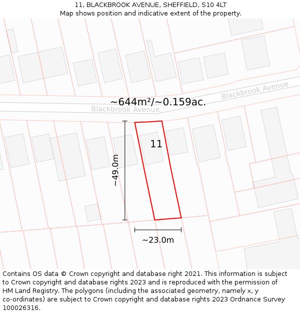 11, BLACKBROOK AVENUE, SHEFFIELD, S10 4LT: Plot and title map