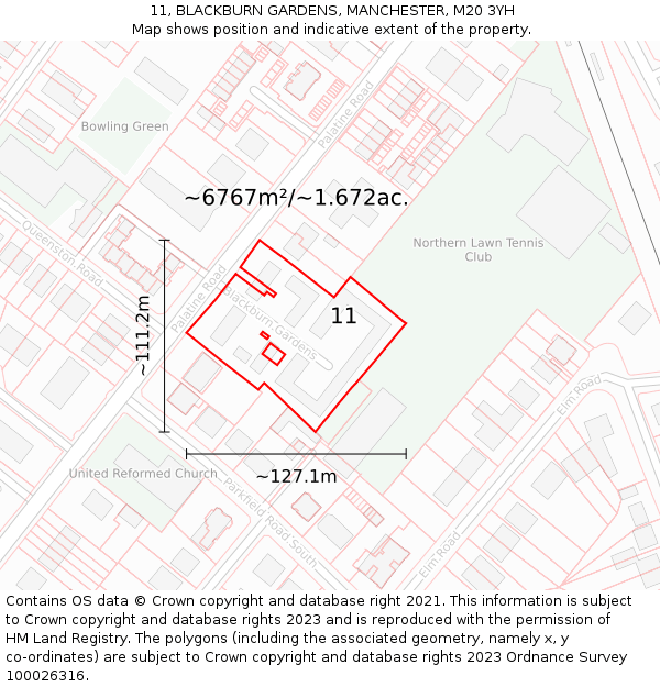 11, BLACKBURN GARDENS, MANCHESTER, M20 3YH: Plot and title map