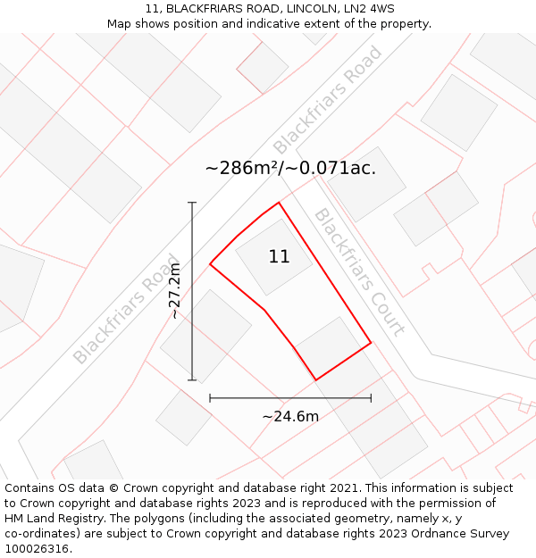 11, BLACKFRIARS ROAD, LINCOLN, LN2 4WS: Plot and title map