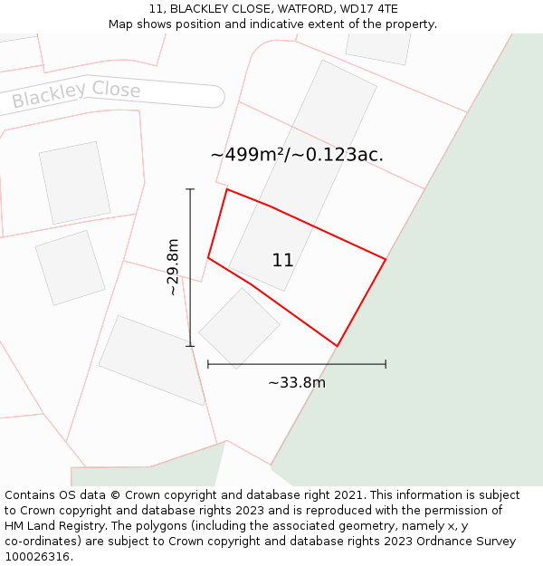 11, BLACKLEY CLOSE, WATFORD, WD17 4TE: Plot and title map