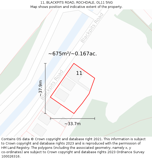 11, BLACKPITS ROAD, ROCHDALE, OL11 5NG: Plot and title map