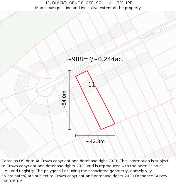 11, BLACKTHORNE CLOSE, SOLIHULL, B91 1PF: Plot and title map
