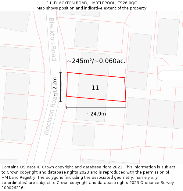 11, BLACKTON ROAD, HARTLEPOOL, TS26 0QG: Plot and title map