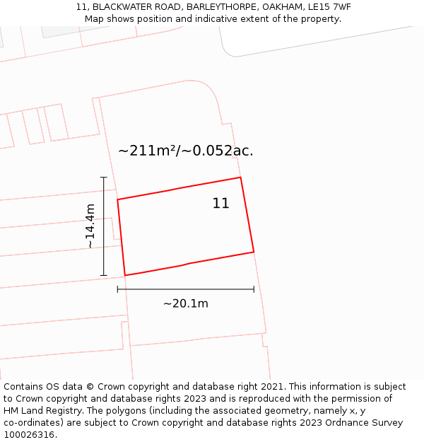 11, BLACKWATER ROAD, BARLEYTHORPE, OAKHAM, LE15 7WF: Plot and title map