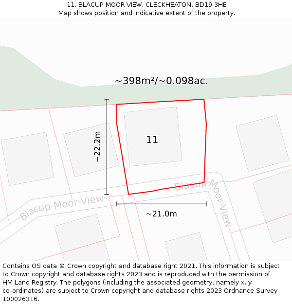 11, BLACUP MOOR VIEW, CLECKHEATON, BD19 3HE: Plot and title map