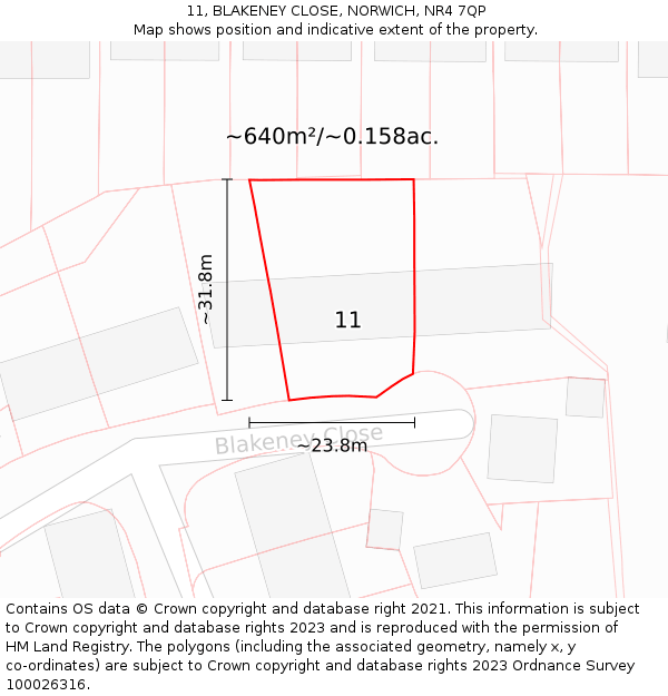 11, BLAKENEY CLOSE, NORWICH, NR4 7QP: Plot and title map