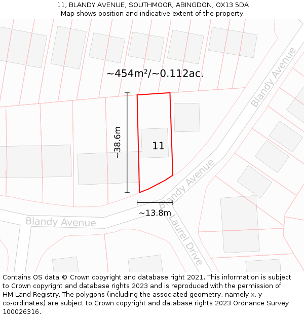 11, BLANDY AVENUE, SOUTHMOOR, ABINGDON, OX13 5DA: Plot and title map