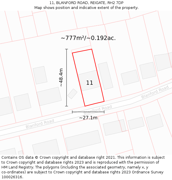 11, BLANFORD ROAD, REIGATE, RH2 7DP: Plot and title map