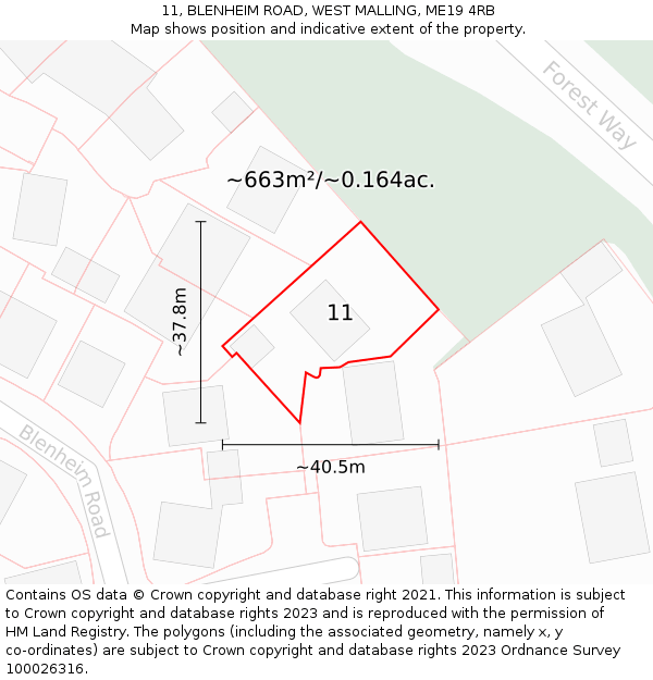 11, BLENHEIM ROAD, WEST MALLING, ME19 4RB: Plot and title map