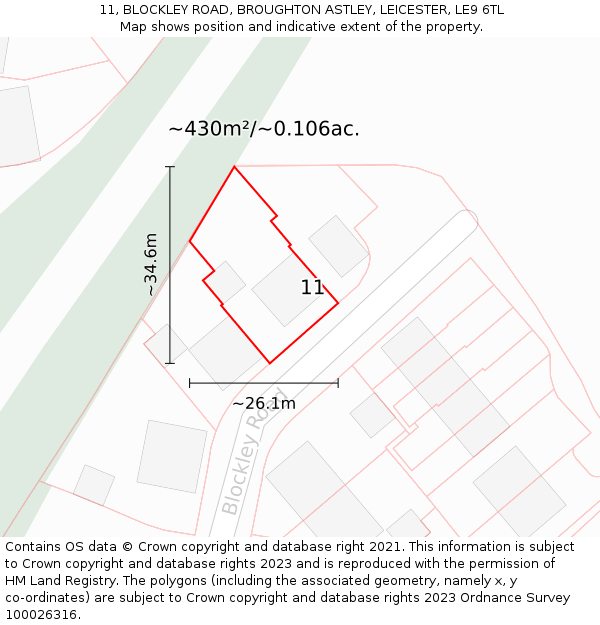 11, BLOCKLEY ROAD, BROUGHTON ASTLEY, LEICESTER, LE9 6TL: Plot and title map